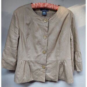 George ME Designs by Mark Eisen Womens 14 Khaki Peplum Blazer Jacket Linen Blend